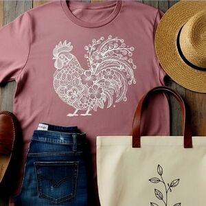 Floral Rooster Graphic Tee • Country Farm Shirt • Boho Western Chicken Top